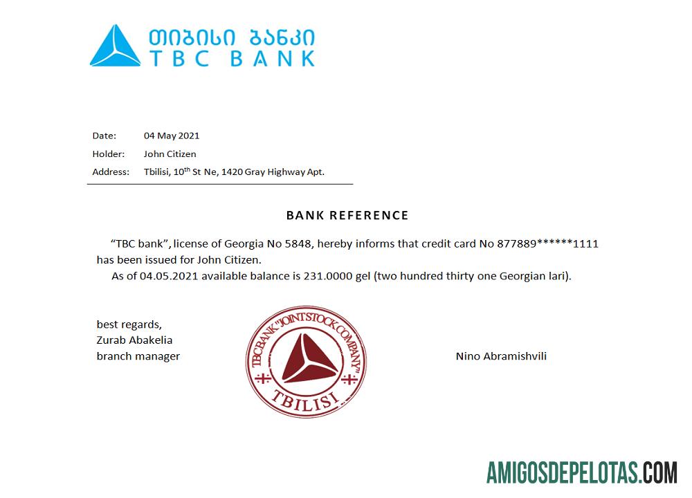 Referência do Banco TBC da Geórgia exemplo real